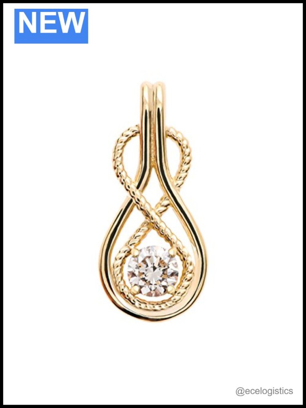 Infinity Rope April Birthstone CZ 10k Yellow Gold Pendant